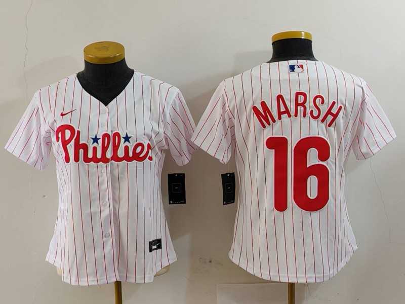 Womens Philadelphia Phillies #16 Brandon Marsh White Pinstripe Stitched Cool Base Jersey